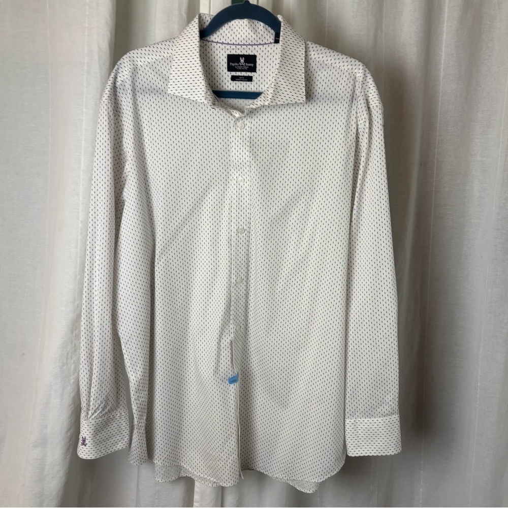 Psycho Bunny Button Front Long Sleeve Shirt Men’s Slim Fit Sz 18 34/35